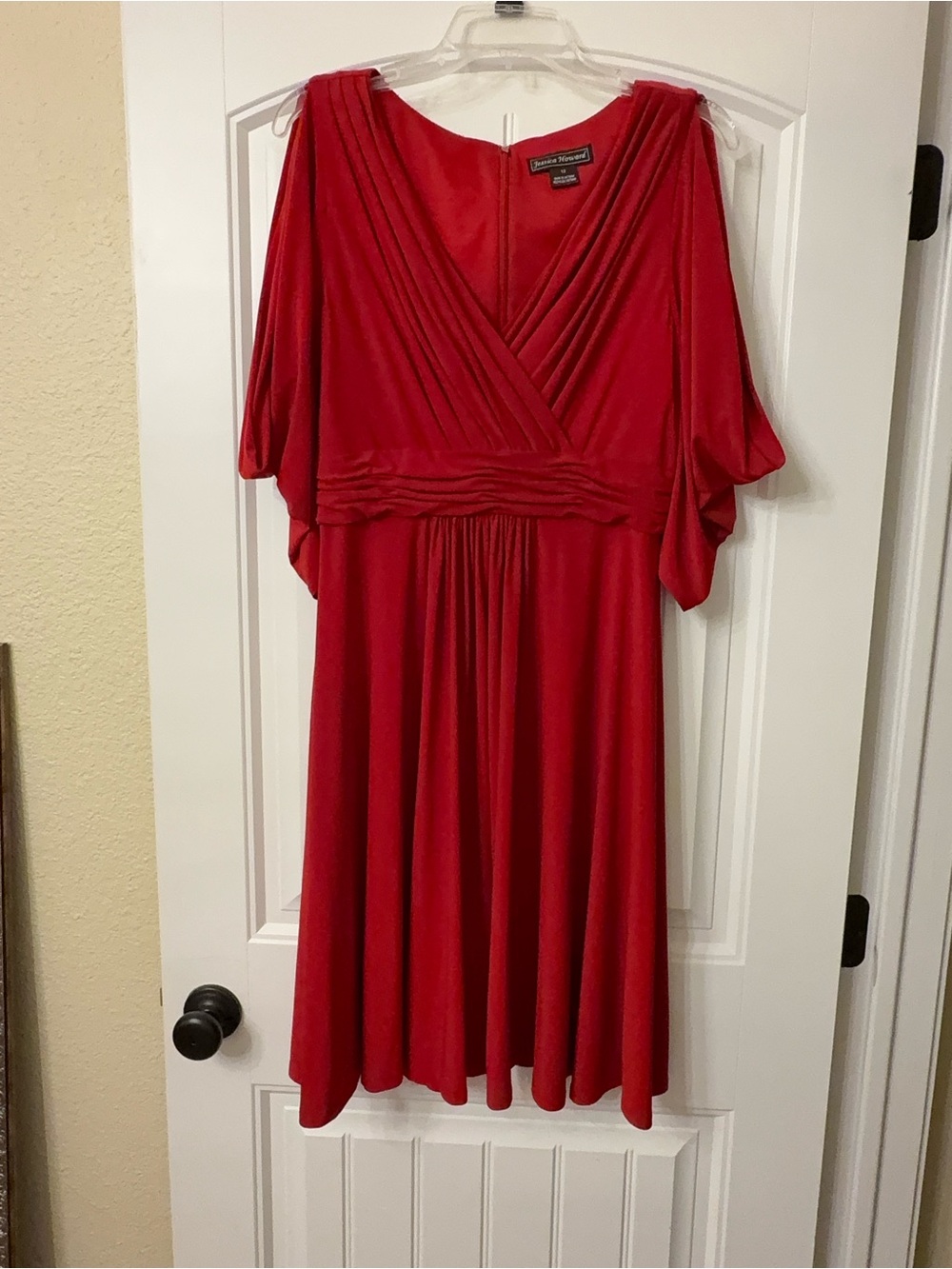Jessica Howard Red Surplice V-Neck Midi Dress